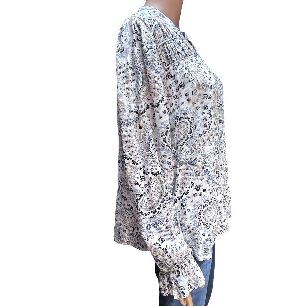 LOFT Floral Paisley Blouse - Blue and White long Sleeves Large - Picture 3 of 7